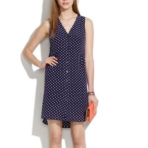 Madewell Odette Silk Dress Blue w /White Polkadot S Buttoned Twee Party Casual